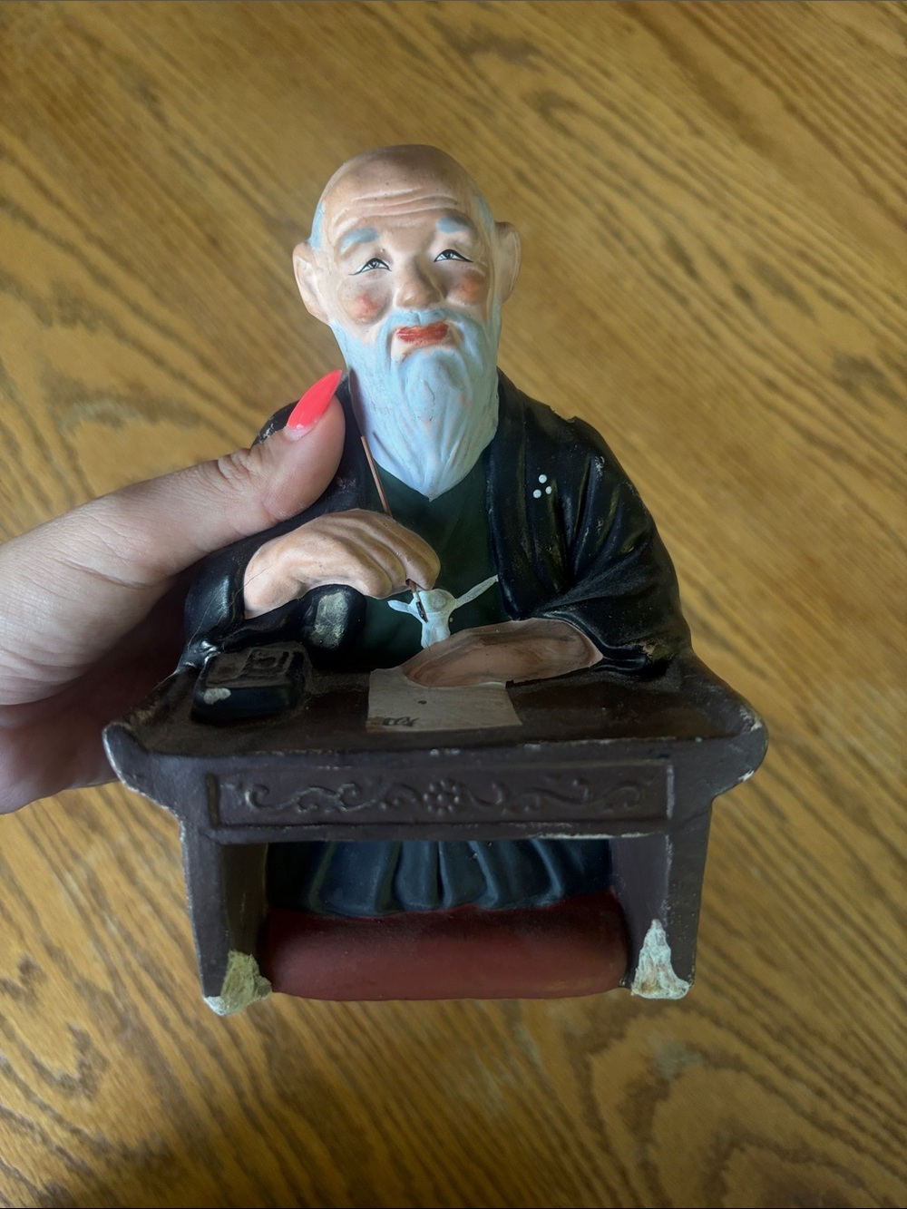 Vintage-Style Elder Scholar Figurine in Black and Brown